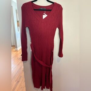 Burgundy Sweater Dress Ribbed